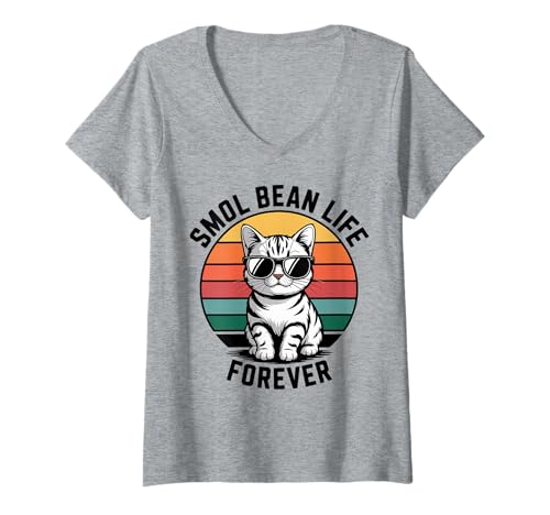 Damen Smol Bohne Katze Männer Frauen Kinder Geschenk T-Shirt mit V-Ausschnitt von Smol Bean Life Forever