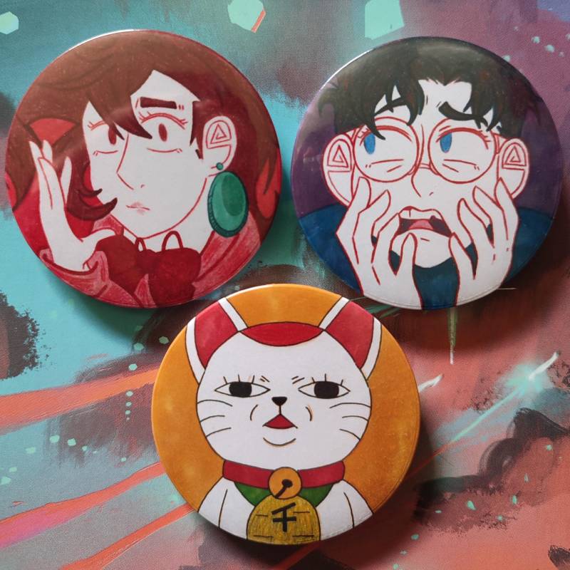 Momo, Okarun & Turbo Oma Buttons von Smolwolfy