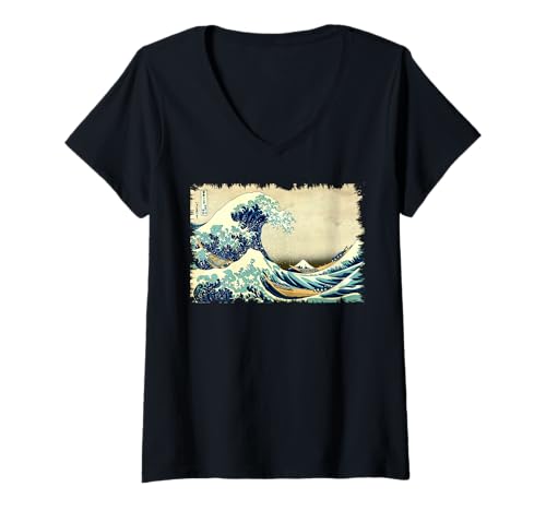 Damen Berühmte Vintage-Kunst: Tolles Hokusai-Design mit Meereswellen-Motiv T-Shirt mit V-Ausschnitt Damen Berühmte Vintage-Kunst: Tolles Hokusai-Design mit Meereswellen-Motiv T-Shirt mit V-Ausschnitt von Smooth HQ