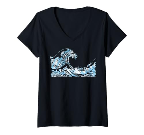 Damen Berühmte Vintage-Kunst: Tolles Hokusai-Design mit Meereswellen-Motiv T-Shirt mit V-Ausschnitt Damen Berühmte Vintage-Kunst: Tolles Hokusai-Design mit Meereswellen-Motiv T-Shirt mit V-Ausschnitt von Smooth HQ