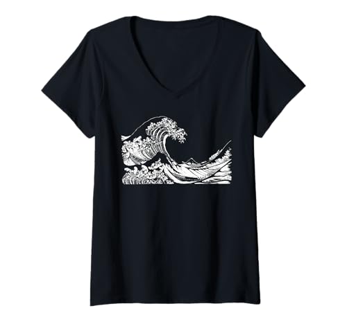Damen Berühmte Vintage-Kunst: Tolles Hokusai-Design mit Meereswellen-Motiv T-Shirt mit V-Ausschnitt Damen Berühmte Vintage-Kunst: Tolles Hokusai-Design mit Meereswellen-Motiv T-Shirt mit V-Ausschnitt von Smooth HQ