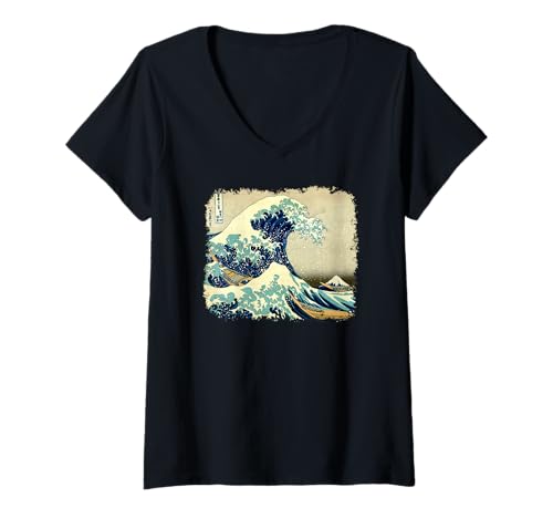 Damen Berühmte Vintage-Kunst: Tolles Hokusai-Design mit Meereswellen-Motiv T-Shirt mit V-Ausschnitt Damen Berühmte Vintage-Kunst: Tolles Hokusai-Design mit Meereswellen-Motiv T-Shirt mit V-Ausschnitt von Smooth HQ
