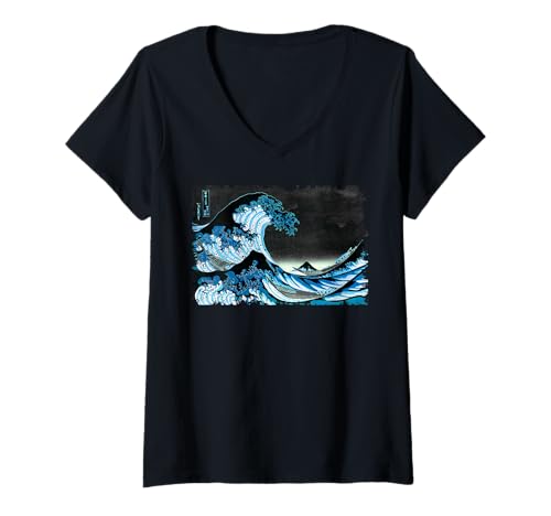 Damen Berühmte Vintage-Kunst: Tolles Hokusai-Design mit Meereswellen-Motiv T-Shirt mit V-Ausschnitt Damen Berühmte Vintage-Kunst: Tolles Hokusai-Design mit Meereswellen-Motiv T-Shirt mit V-Ausschnitt von Smooth HQ