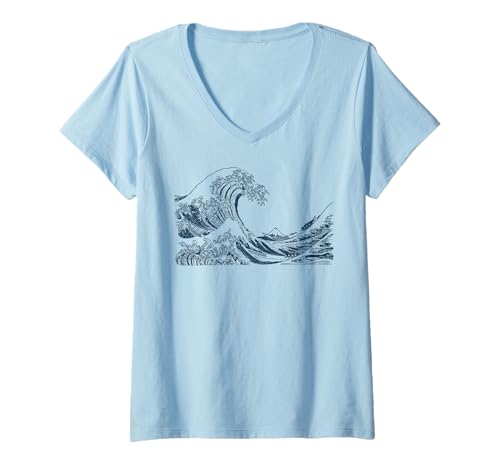 Damen Berühmte Vintage-Kunst: Tolles Hokusai-Design mit Meereswellen-Motiv T-Shirt mit V-Ausschnitt Damen Berühmte Vintage-Kunst: Tolles Hokusai-Design mit Meereswellen-Motiv T-Shirt mit V-Ausschnitt von Smooth HQ