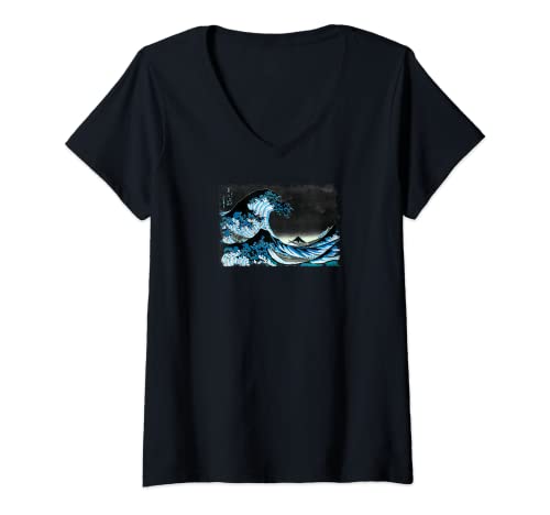 Damen Katsushika Hokusai: Die Große Welle vor Kanagawa T-Shirt mit V-Ausschnitt Damen Katsushika Hokusai: Die Große Welle vor Kanagawa T-Shirt mit V-Ausschnitt von Smooth HQ