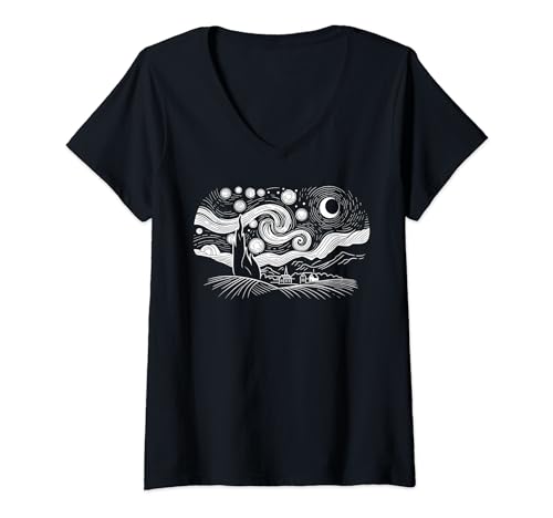 Damen Sternennacht minimalistisch T-Shirt mit V-Ausschnitt von Smooth HQ
