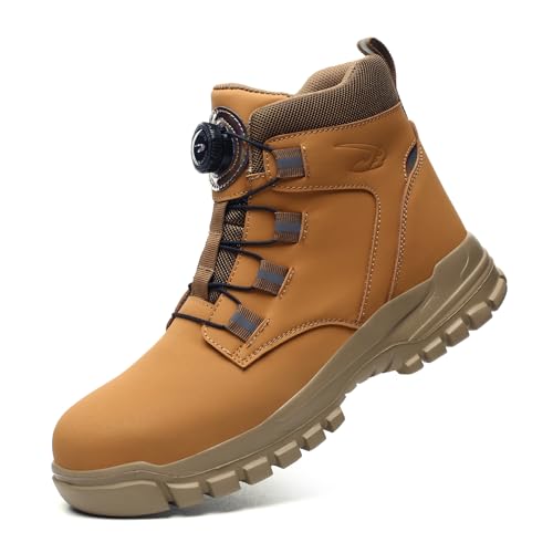 Arbeitsschuhe Herren Damen Sicherheitsschuhe wasserdichte Sicherheitsstiefel Stahlkappenschuhe rutschfeste Schnellverschluss Selbsthemmend Brown 37 EU von SmoothPace