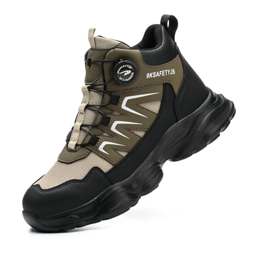 Arbeitsschuhe Herren Damen Sicherheitsschuhe wasserdichte Sicherheitsstiefel Stahlkappenschuhe rutschfeste Schnellverschluss Selbsthemmend Brown 40 EU von SmoothPace