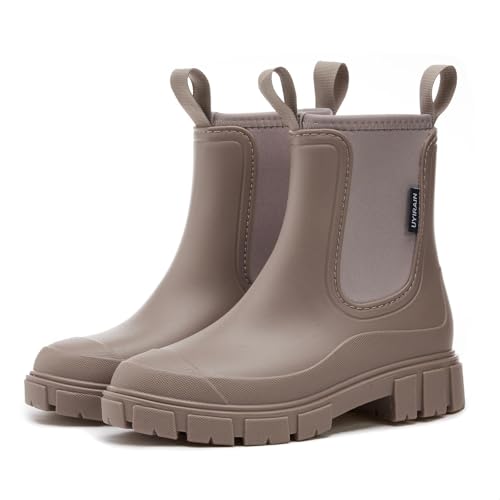SmoothPace Gummistiefel Damen Gefüttert Wasserdicht Gummistiefeletten Halbhohe Chelsea Boots Rutschsicher Abriebfest Atmungsaktiv Regenschuhe Komfort Garten Stiefeletten Brown 38EU/39CN von SmoothPace