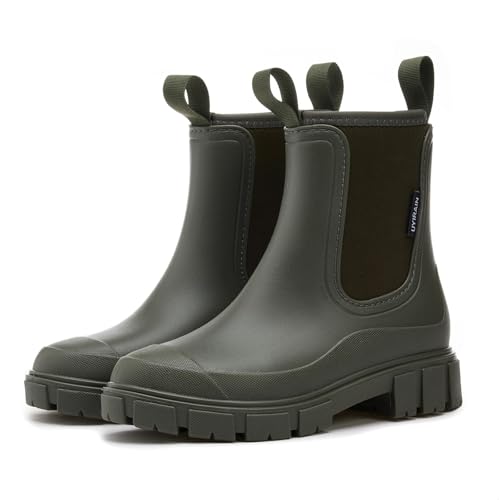 SmoothPace Gummistiefel Damen Gefüttert Wasserdicht Gummistiefeletten Halbhohe Chelsea Boots Rutschsicher Abriebfest Atmungsaktiv Regenschuhe Komfort Garten Stiefeletten Green 38EU/39CN von SmoothPace