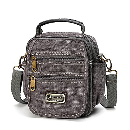 Smrcom Mann Kleine Leinwand Crossbody Telefon Geldbörse Tasche Mini Messenger Bag Taille Gürtel Seitentasche, Grau von Smrcom