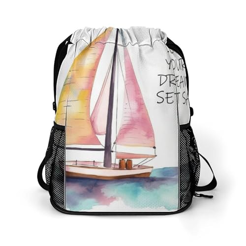 SmtSec Sporttasche für Damen und Herren, Zitate, ""Let Your Dreams"", Segelreise, Seesack, große Kapazität, Sport-Rucksack mit Kordelzug, Stil:, 45.5x41.5x36cm, JJ0529240 von SmtSec