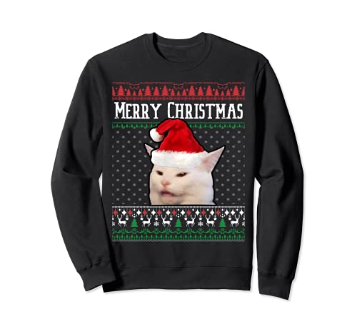 Meme Damen Yelling at a Smudge Cat Ugly Christmas Sweater Sweatshirt von Smudge the Cat Meme Christmas