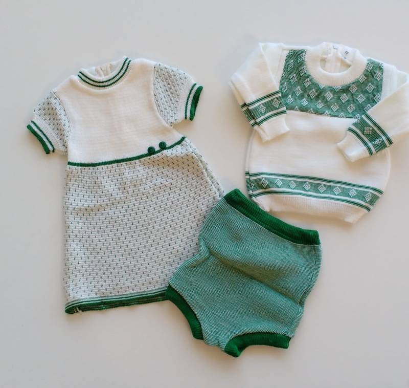 60Er Jahre Vintage Babykleidung Gestrickt Twin Set Real Aus Den 60Er/70Er Jahren Gestrickte Neugeborenen-Babykleidung Babykleid Babyanzug von Smufje