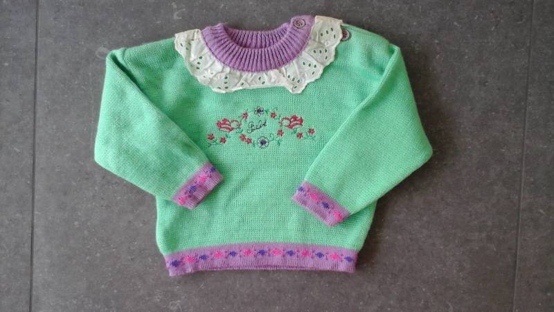 70, S Vintage Babykleidung Neue Minze Pullover Langarm Winterkleidung Baby Mädchen Größe 62 Grün Süß Stickkragen Bébé Top Gestrickt von Smufje