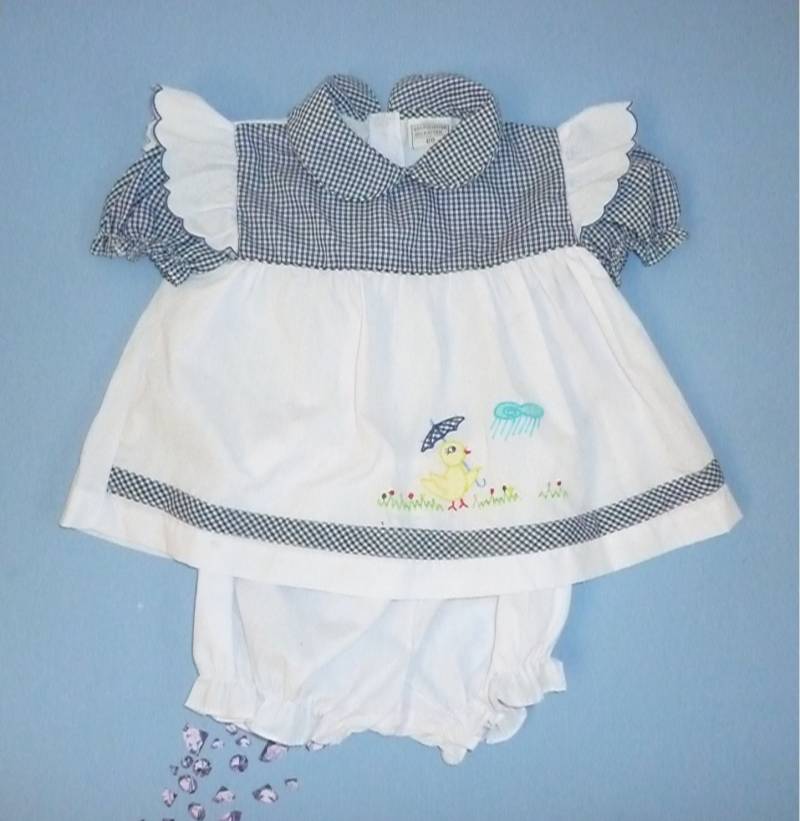 Vintage 80Er Babykleid Bloomer Gingham Blau Und Weiß Pre-Loved Größe 80 9-12 Monate von Smufje