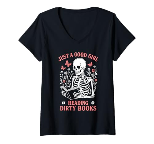 Damen Nur EIN gutes Mädchen, das schmutzige Bücher liest Dark Romance T-Shirt mit V-Ausschnitt Damen Nur EIN gutes Mädchen, das schmutzige Bücher liest Dark Romance T-Shirt mit V-Ausschnitt von Smut Book Reader Spicy Bookish Gothic Design