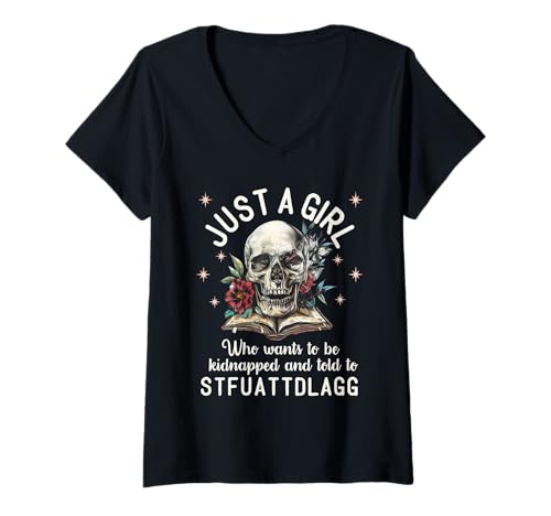 Damen Dark Romance Smutt Book Fanartikel STFUATTDLAGG Good Girl Trigger T-Shirt mit V-Ausschnitt Damen Dark Romance Smutt Book Fanartikel STFUATTDLAGG Good Girl Trigger T-Shirt mit V-Ausschnitt von Smutty Book Lover Gifts