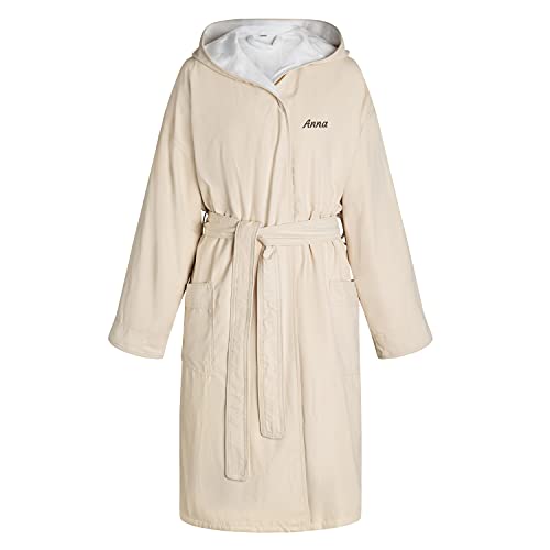 Smyla Personalisierter Premium Morgenmantel mit Wunsch-Text | Beige | L/XL | Damen Kimono leicht für Zuhause flauschig nachtwäsche nachthemden von Smyla