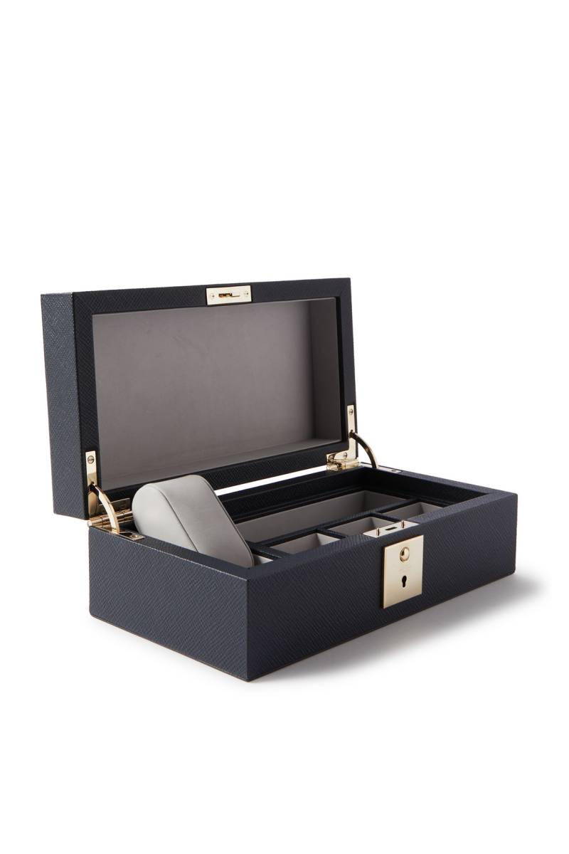 Smythson - Panama Cross-Grain Leather Watch and Cufflink Box - Men - Blue von Smythson