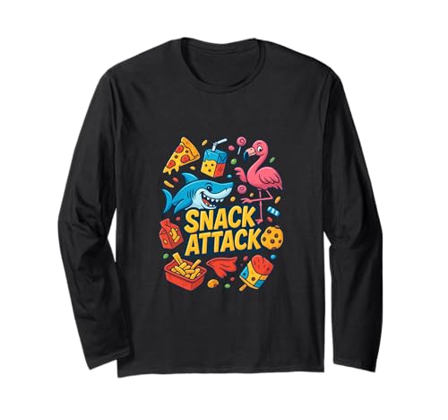 Snack Attack Lustiges Essen Flamingo Kinder Kinder Hai Schule Langarmshirt von Snack Attack Design Company Inc.