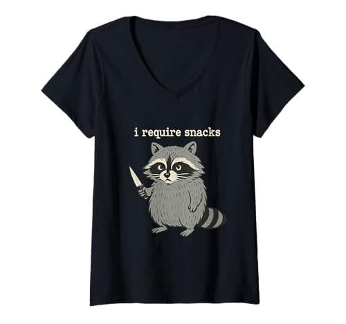 Damen I Require Snacks Lustiger Waschbär Halloween Kunst T-Shirt mit V-Ausschnitt Damen I Require Snacks Lustiger Waschbär Halloween Kunst T-Shirt mit V-Ausschnitt von Snack Bandit Studio