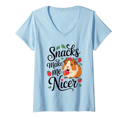 Damen Snacks Make Me Nicer Funny Capybara Strawberry Meme Animal T-Shirt mit V-Ausschnitt Damen Snacks Make Me Nicer Funny Capybara Strawberry Meme Animal T-Shirt mit V-Ausschnitt von Snack Meme Vibes Chill Humor Squad