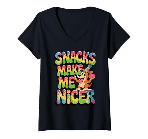 Damen Snacks Make Me Nicer Funny Dog Meme Animal T-Shirt mit V-Ausschnitt Damen Snacks Make Me Nicer Funny Dog Meme Animal T-Shirt mit V-Ausschnitt von Snack Meme Vibes Chill Humor Squad
