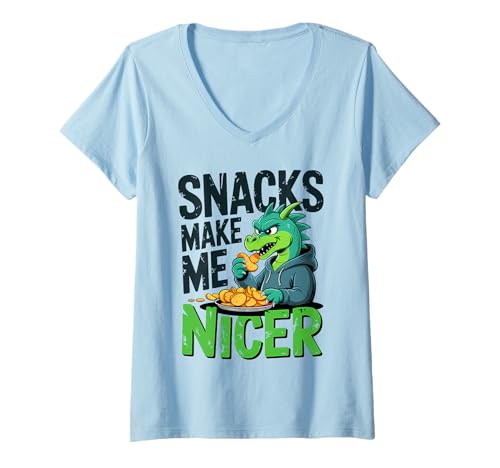 Damen Snacks Make Me Nicer Funny Dragon Cookies Meme Animal T-Shirt mit V-Ausschnitt Damen Snacks Make Me Nicer Funny Dragon Cookies Meme Animal T-Shirt mit V-Ausschnitt von Snack Meme Vibes Chill Humor Squad