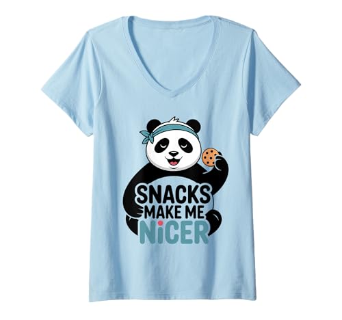 Damen Snacks Make Me Nicer Funny Panda Cookies Meme Animal T-Shirt mit V-Ausschnitt von Snack Meme Vibes Chill Humor Squad
