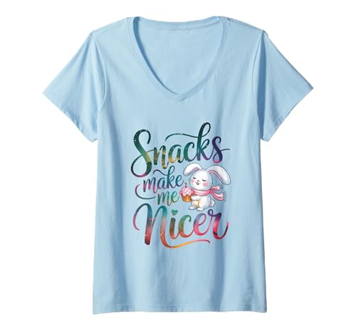 Damen Snacks Make Me Nicer Funny Rabbit Meme Animal T-Shirt mit V-Ausschnitt Damen Snacks Make Me Nicer Funny Rabbit Meme Animal T-Shirt mit V-Ausschnitt von Snack Meme Vibes Chill Humor Squad