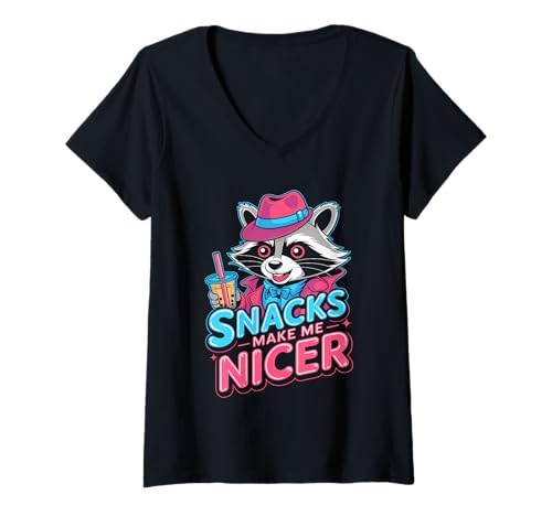 Damen Snacks Make Me Nicer Funny Raccoon Meme Animal T-Shirt mit V-Ausschnitt Damen Snacks Make Me Nicer Funny Raccoon Meme Animal T-Shirt mit V-Ausschnitt von Snack Meme Vibes Chill Humor Squad