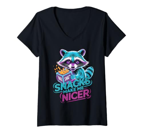 Damen Snacks Make Me Nicer Funny Raccoon Meme Animal T-Shirt mit V-Ausschnitt Damen Snacks Make Me Nicer Funny Raccoon Meme Animal T-Shirt mit V-Ausschnitt von Snack Meme Vibes Chill Humor Squad