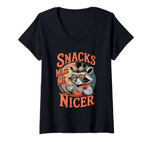 Damen Snacks Make Me Nicer Funny Raccoon Western Meme Animal T-Shirt mit V-Ausschnitt Damen Snacks Make Me Nicer Funny Raccoon Western Meme Animal T-Shirt mit V-Ausschnitt von Snack Meme Vibes Chill Humor Squad