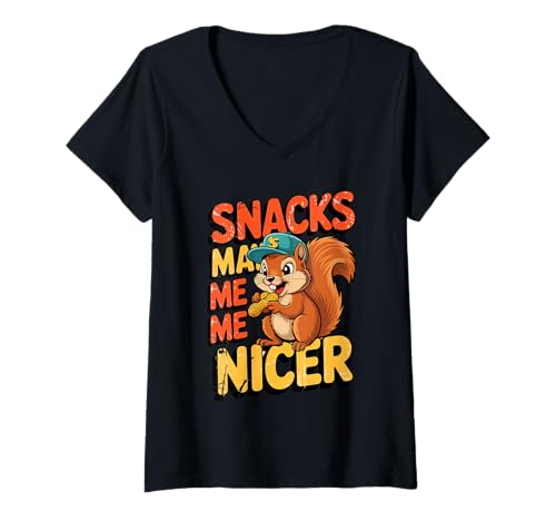Damen Snacks Make Me Nicer Funny Squirrel Meme Animal T-Shirt mit V-Ausschnitt Damen Snacks Make Me Nicer Funny Squirrel Meme Animal T-Shirt mit V-Ausschnitt von Snack Meme Vibes Chill Humor Squad