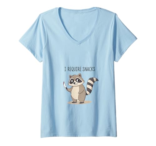 Damen I Require Snacks Süßer Waschbär Vampir Halloween Kunstwerk T-Shirt mit V-Ausschnitt Damen I Require Snacks Süßer Waschbär Vampir Halloween Kunstwerk T-Shirt mit V-Ausschnitt von Snack Patrol Studio