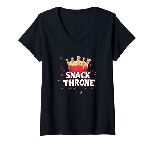 Damen Tolles Snack-Thron-Emblem T-Shirt mit V-Ausschnitt Damen Tolles Snack-Thron-Emblem T-Shirt mit V-Ausschnitt von Snack Throne Outfit