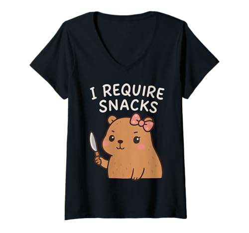 Damen I Require Snacks Capybara Funny Cute Food Meme T-Shirt mit V-Ausschnitt Damen I Require Snacks Capybara Funny Cute Food Meme T-Shirt mit V-Ausschnitt von Snack Time Capybara Tees