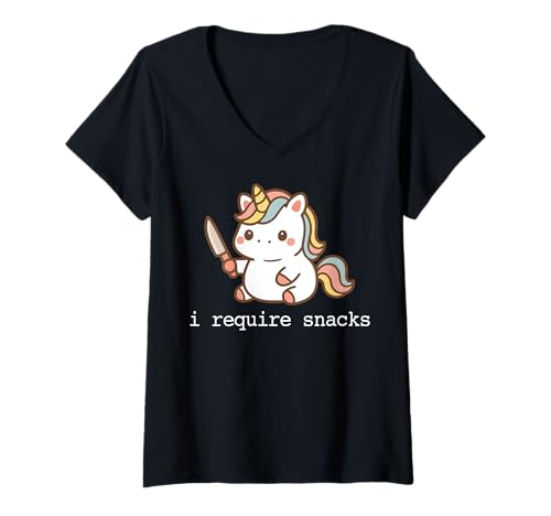 Damen I Require Snacks T-Shirt mit V-Ausschnitt von Snacks Feinschmecker Hungrige Person
