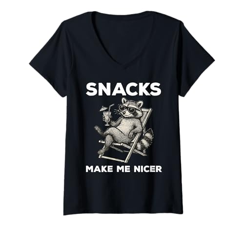 Damen Snacks Make Me Nicer Funny Sarcastic Raccoon T-Shirt mit V-Ausschnitt Damen Snacks Make Me Nicer Funny Sarcastic Raccoon T-Shirt mit V-Ausschnitt von Snacks Make Me Nicer Funny Raccoon Apparel