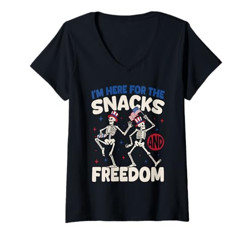 Damen I’m Here for the Snacks and Freedom 4th July Gift T-Shirt mit V-Ausschnitt von Snacks and Freedom Funny 4th of July USA Gift