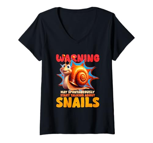 Damen Warnung kann spontan anfangen über Schnecken zu sprechen T-Shirt mit V-Ausschnitt von Snail Snails Slug Design