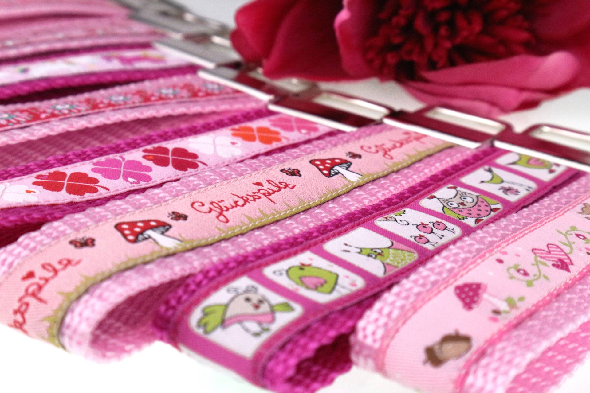 1 Schlüsselband -Kollektion 6, Schlüsselanhänger - Rosa, Pink, Blumen, Fliegenpilze, Tiere, Einhorn, Eulen, Vögel von SnailfactoryDE