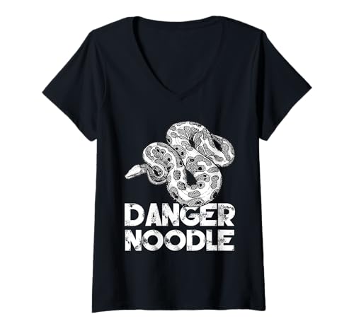 Damen Lustiges Snake-Ball-Python-T-Shirt Danger Noodle T-Shirt mit V-Ausschnitt von Snake Ball Python Gift Tee