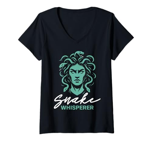 Damen Schlangenflüsterer T-Shirt mit V-Ausschnitt Damen Schlangenflüsterer T-Shirt mit V-Ausschnitt von Snake Queen Serpent Head Stone Art Feminism Shirts