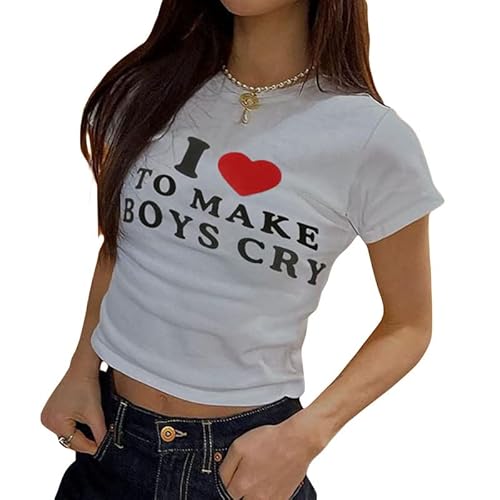 Damen Y2k Graphic Letter Printed Crop Tops Sommer Kurzarm Crewneck Crop Top T-Shirts E-Girls Teen Ästhetisches Top Streetwear, Grau bedruckt, M von Snaked cat