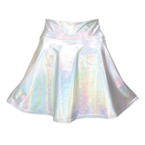 Metallic Rock Damen Metallic Faltenrock Mini Skater Rock Sonnenkostüm Weltraum Mädchen Kostüm 90er Jahre Outfit für Balletttanz Disco, Laser, 40 von Snaked cat