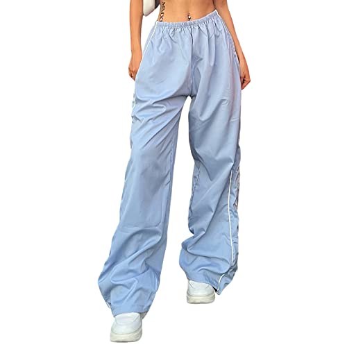 Snaked cat 2023 Teenager Mädchen Y2k Fallschirmhosen Baggy Cargohose Weites Bein Track Pants Elastische Taille Parachute Pants 90er Sport Hose (A-Hellblau, S) von Snaked cat