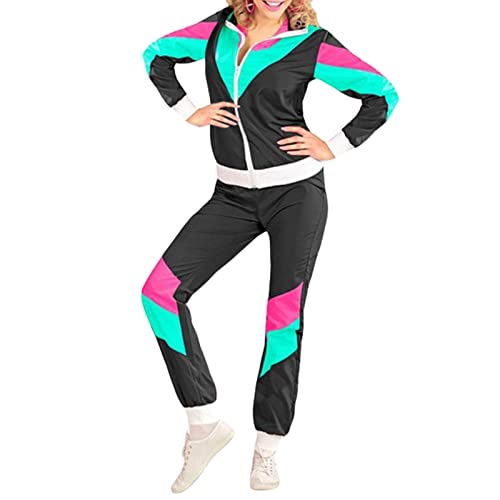 Snaked cat Kostüm Trainingsanzug 80er Jahre Outfit Damen Trainingsanzug, 80er Jahre Outfit, 80er Retro, Trainingsjacke, Trainingshose, Faschingskostüme (Black, XL) von Snaked cat