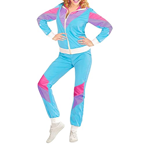 Snaked cat Kostüm Trainingsanzug 80er Jahre Outfit Damen Trainingsanzug, 80er Jahre Outfit, 80er Retro, Trainingsjacke, Trainingshose, Faschingskostüme (Blue, L) von Snaked cat